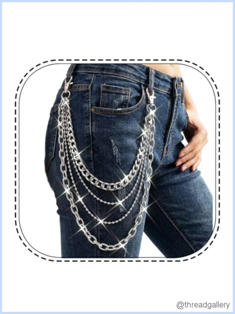 Punk Silver Jean Chain Belt 4-Layer Alloy Pocket Chain